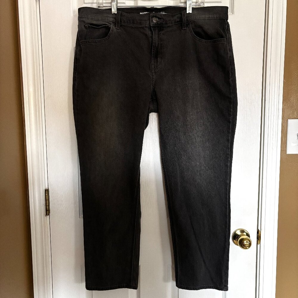 Old Navy WOW Boyfriend Jeans Sz 16 Short Mid Rise Washed Black Denim